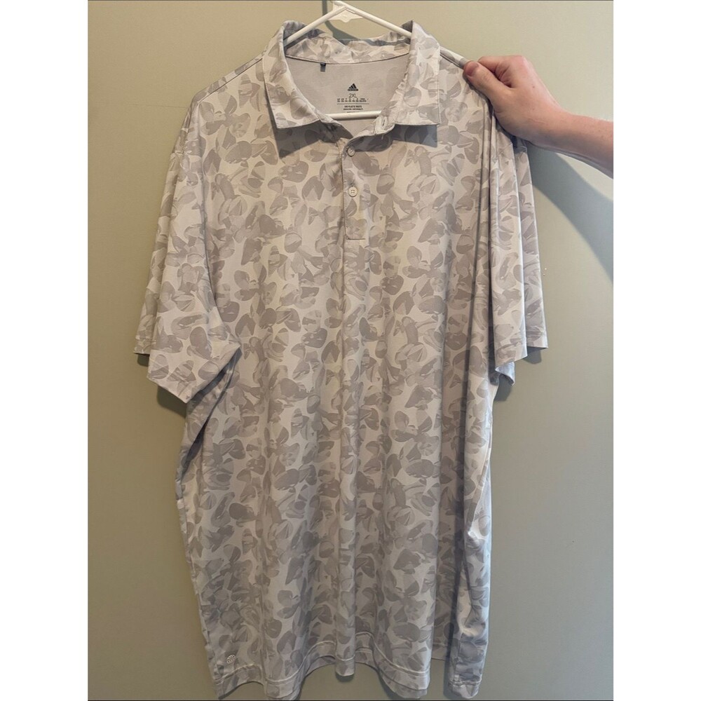 adidas Men's Light Gray Floral-Print Polo